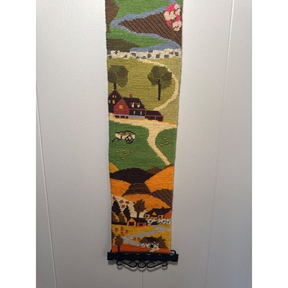 Vintage Needlepoint Tapestry Wall Hanging 4 Seasons Iron Hardware Handcrafted - Picture 4 of 8
